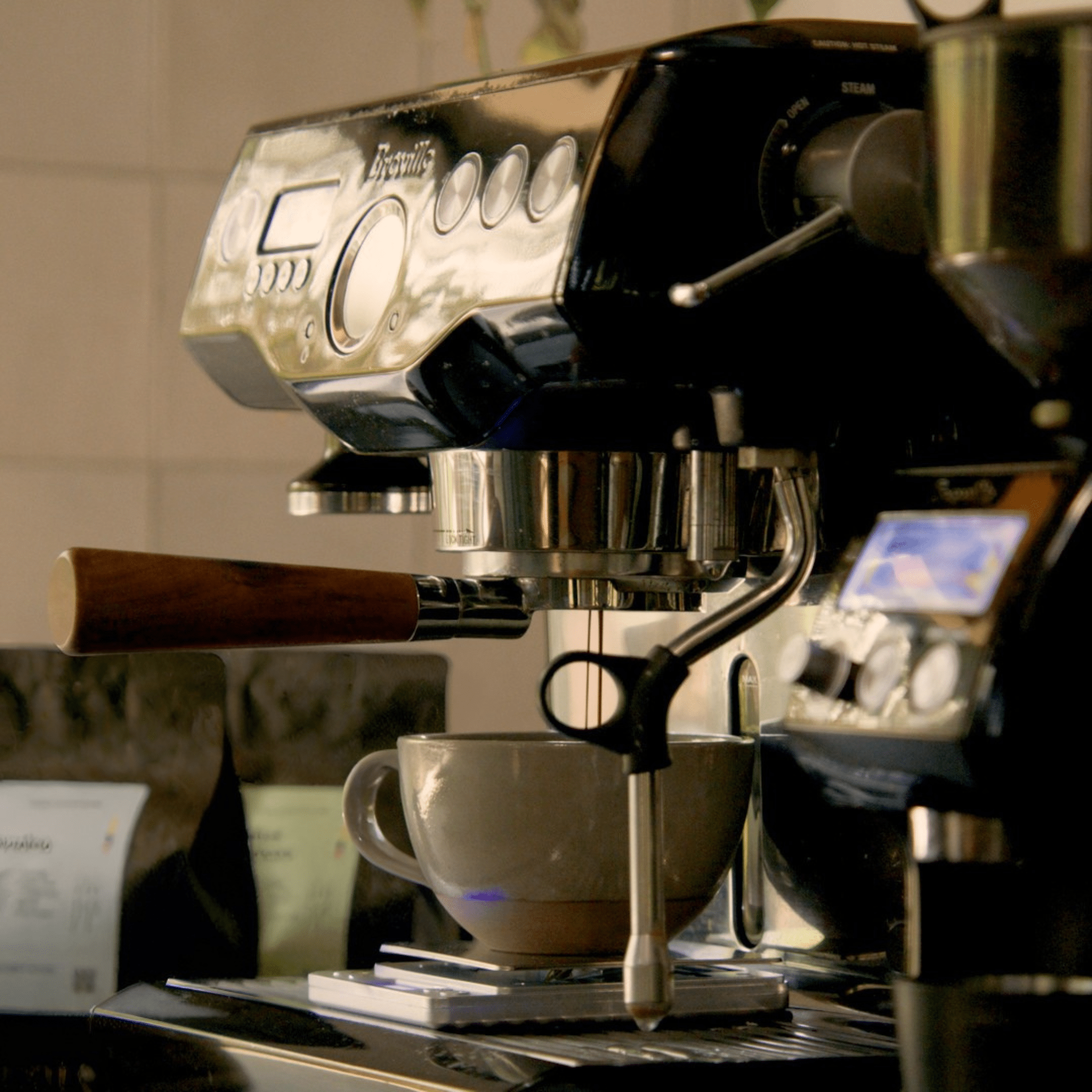 Breville 54mm - Bottomless Portafilter - Almond Solid Wood — lifestyle shot