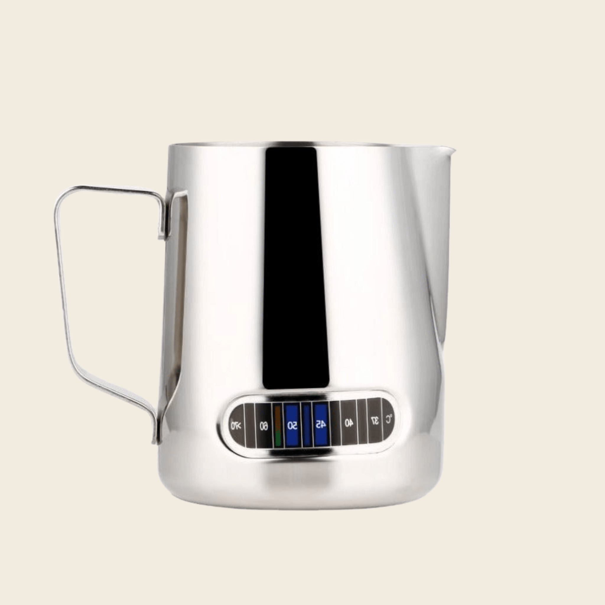 Espresso Milk Frothing Jug Integrated Thermometer - 600ml - Stainless — front view