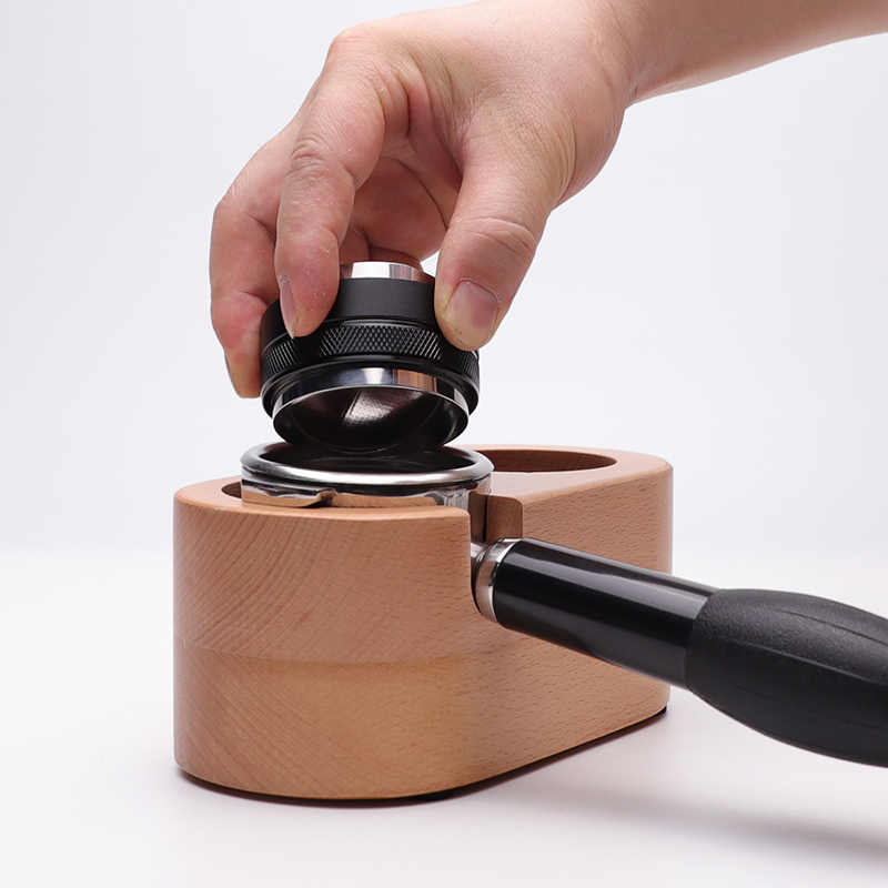 Wooden Coffee Tamper Station And Portafilter Holder - 58mm — detail view