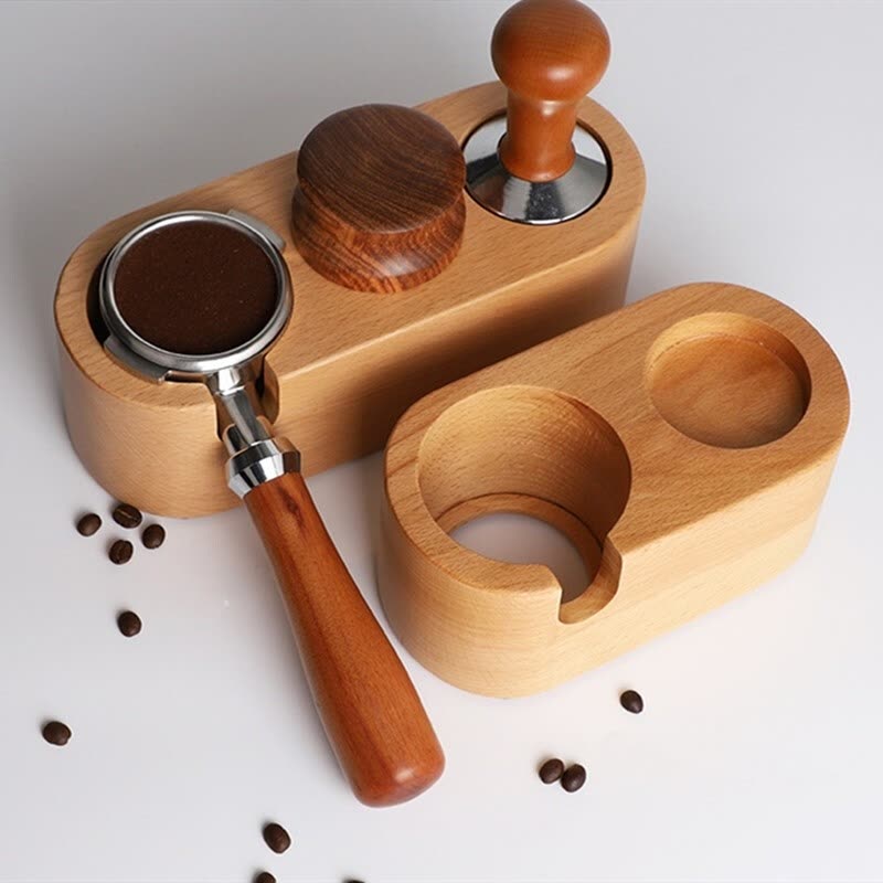 Wooden Coffee Tamper Station And Portafilter Holder - 58mm — lifestyle shot