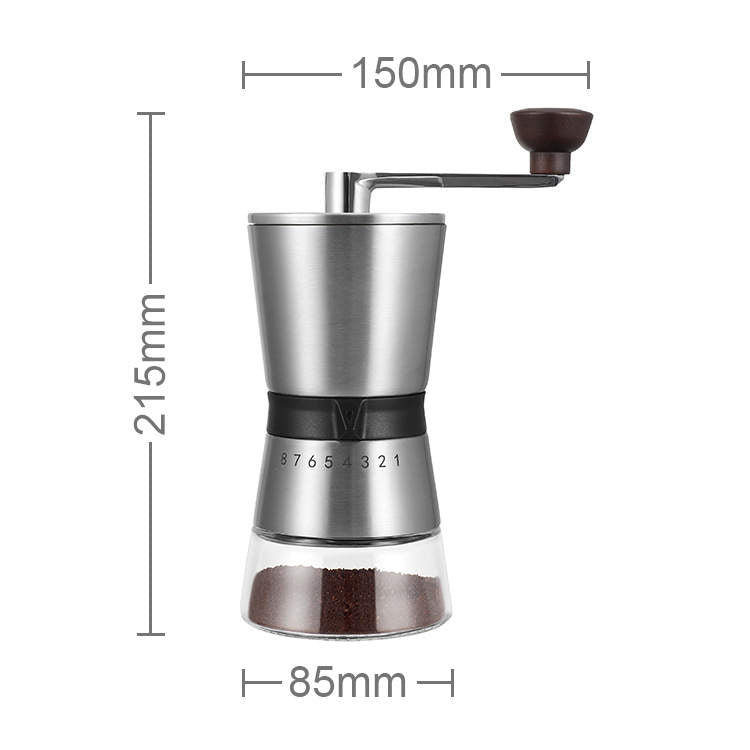 Twist ring showing 8 grind settings on portable hand coffee grinder